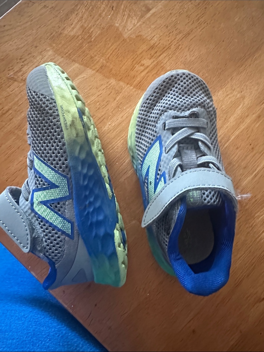 New Balance Gray, Blue and Lime Kids Sneakers
